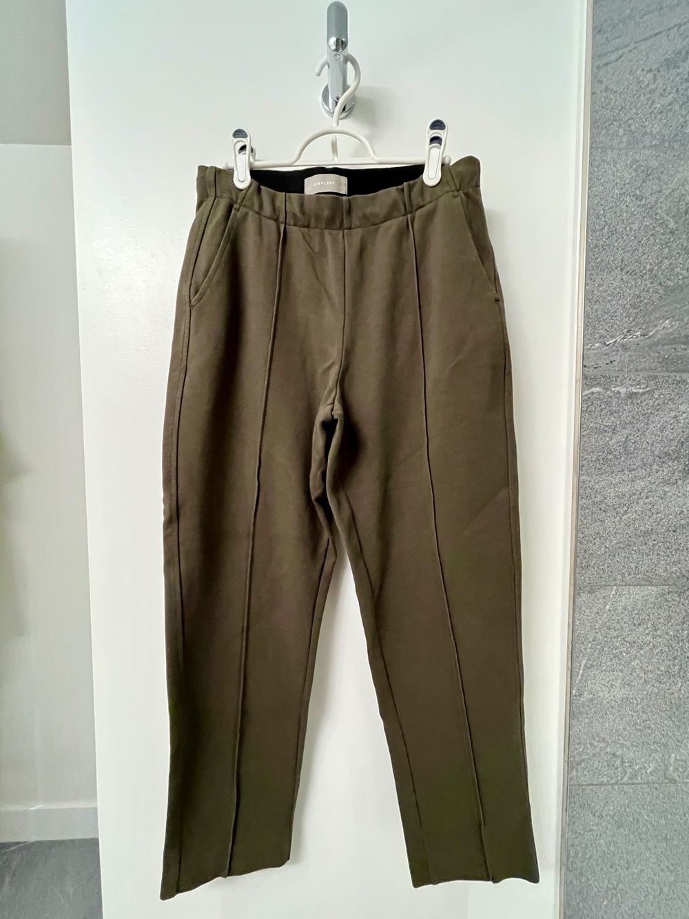 Everlane Olive Green Pleated Front Seam Easy Pants